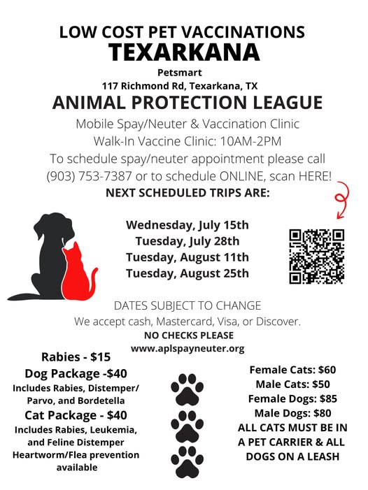 Low-Cost Pet Vaccine Clinic Returns to Texarkana Wednesday